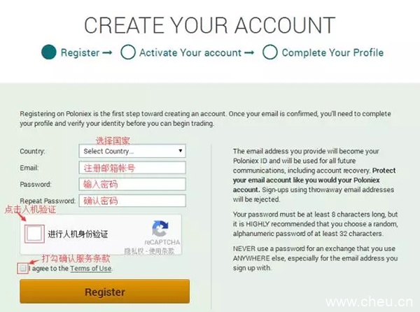 点击右上角的“Create an Account”或页面中间的“Create Your Account”,创建新用户,进入注册新用户页面